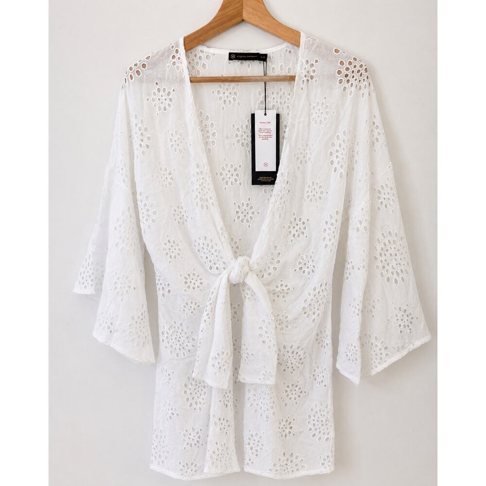 NWT ViX Paula Hermanny Perola White Eyelet Boho Swim Cover Up Mini Dress XS $248 - Picture 2 of 10